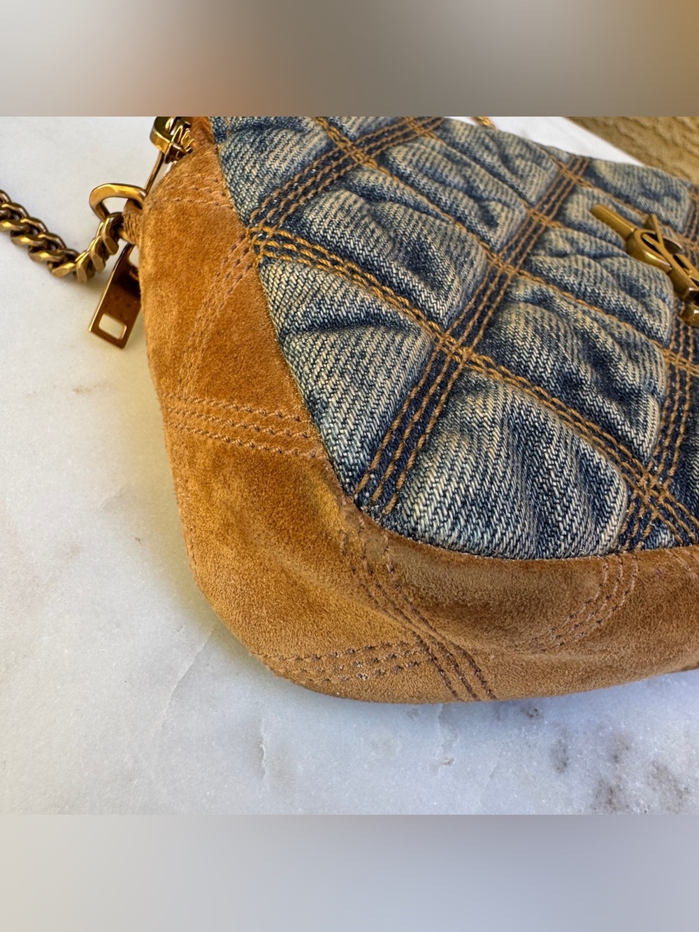 Saint Laurent Denim Becky Double-Zip Crossbody - Picture 13 of 16